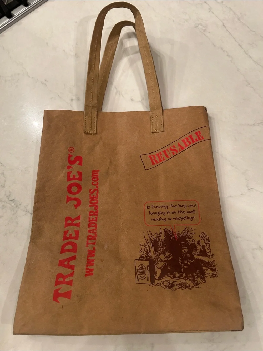 Trader Joe’s Brown Washable Tote Bag with Red Logo